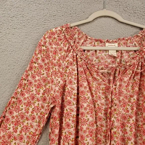 Sundance Tunic Womens Small Pink Floral Elastic Waist Delicate Blouse Tie Neck - Picture 4 of 15